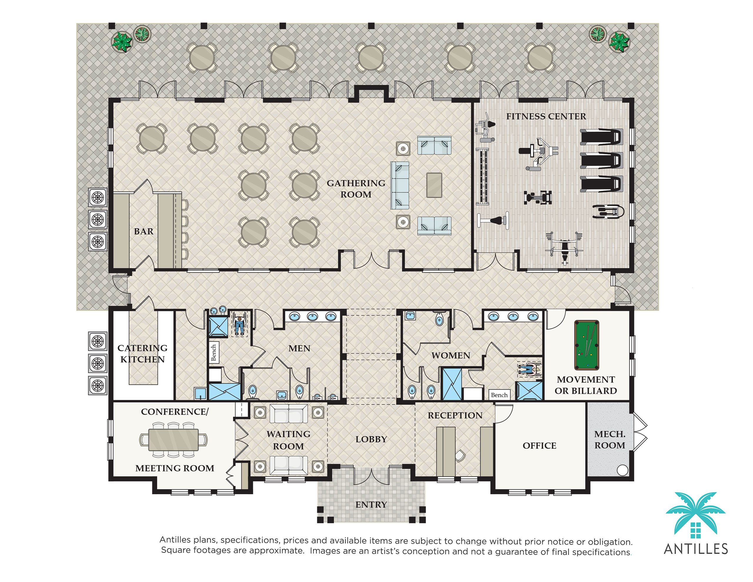 Clubhouse Rendering Floorplan | Antilles of Naples, Florida - West Indies Styled Residential Resort